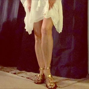 Gold coach sandals with crisscross ankle strap